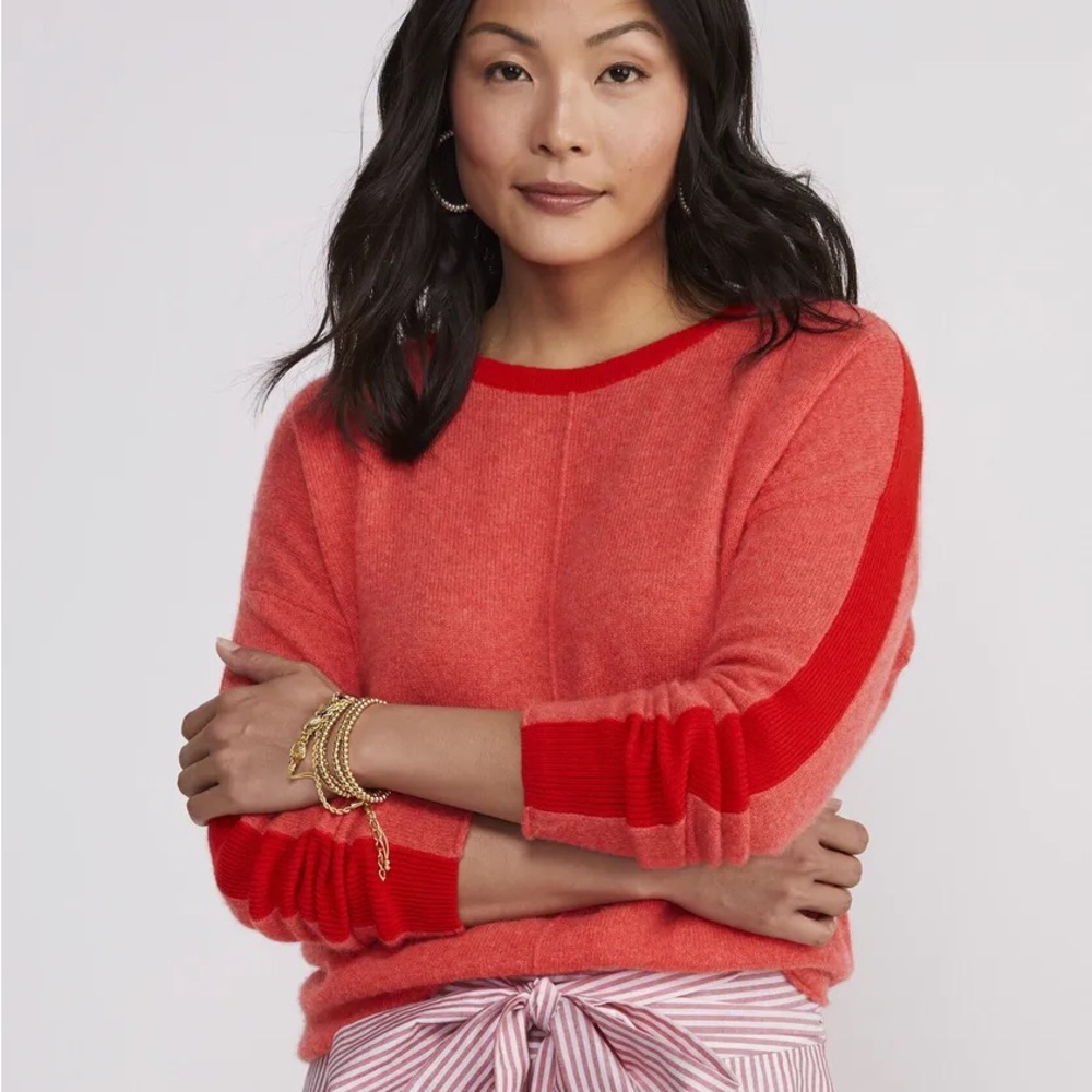 Vineyard Vines Seaspun Cashmere Striped Sleeve Crewneck Sweater (M)